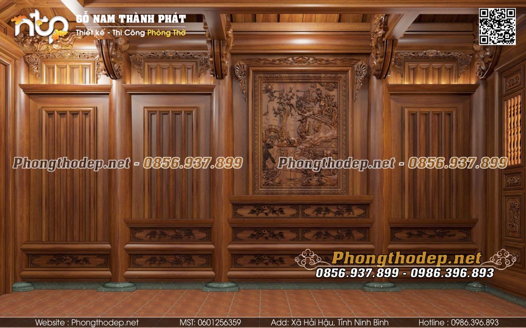Bố trí vách thuận trái nội thất nhà gỗ 3 gian 4 mái